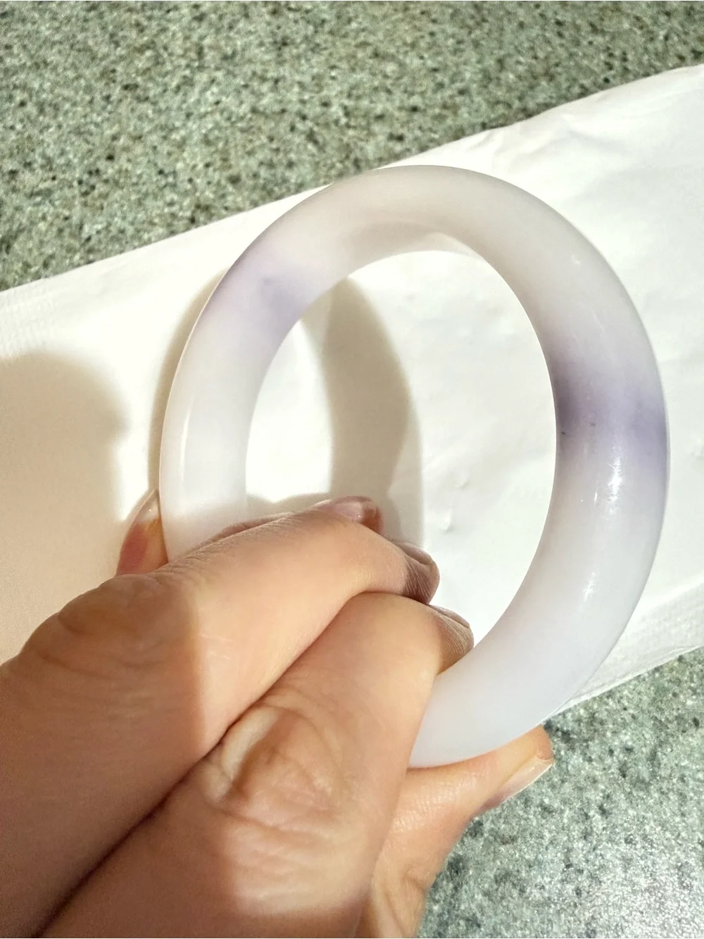 White & Lavender Natural Stone Bangle, 58.8mm inner diameter.